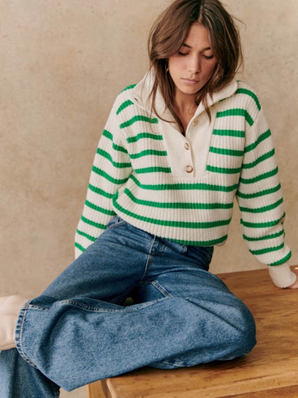 Sezane Kyam Jumper Ecru / Vert size M